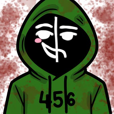 a person with non face waering a hoodie with a 456 symbol