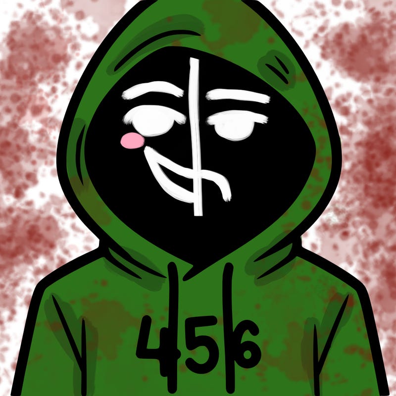 a person with non face waering a hoodie with a 456 symbol