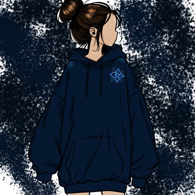 realistic girl with a oversized sweatshirt on and a bun