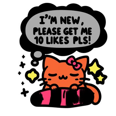kitty taking a nap dream talking and saying "i'm new, please get me at least 10 likes pls!!"