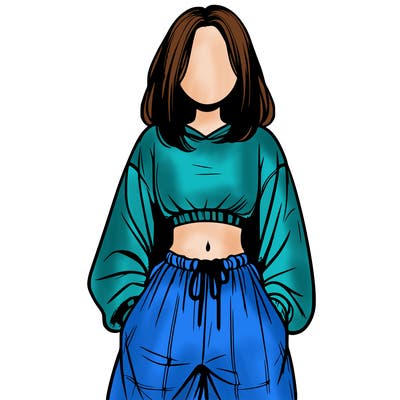 realistic girl faceless with baggy pants and a crop top