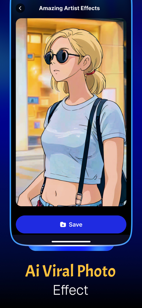 AI Video Creator - MagicVid.AI - A woman transformed into an anime-style illustration using the AI Viral Photo Effect in the MagicVid.AI app.