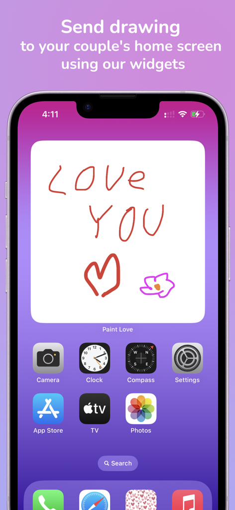 Paint Love - widget for couple - iPhone widget for couples showing a hand-drawn love message on the home screen