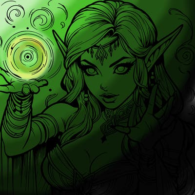 realistic scary beautiful elf sorceress casting spell