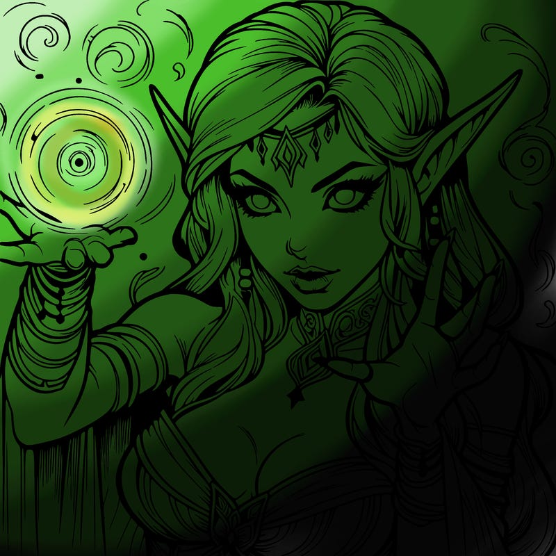 realistic scary beautiful elf sorceress casting spell