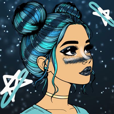 realistic girl with buns on the top of her head