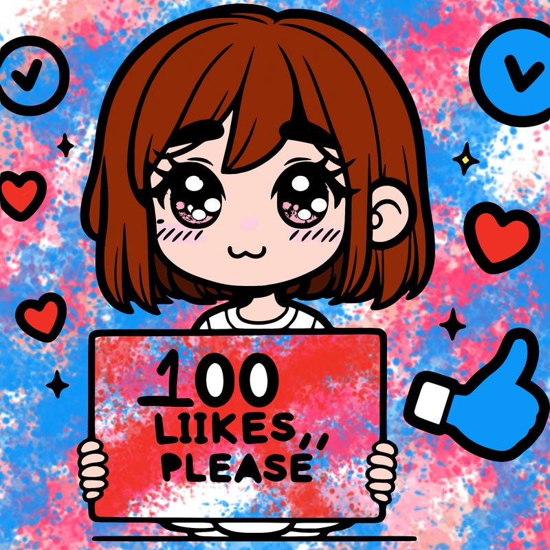 a girl with a sign saying 100 likes, please