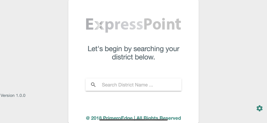 ExpressPoint app setup screen with a district search bar