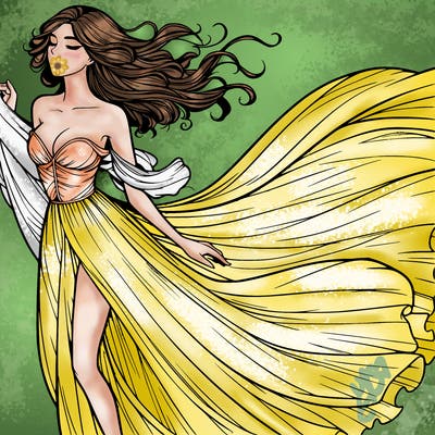 realistic woman in dress flowing the the wind