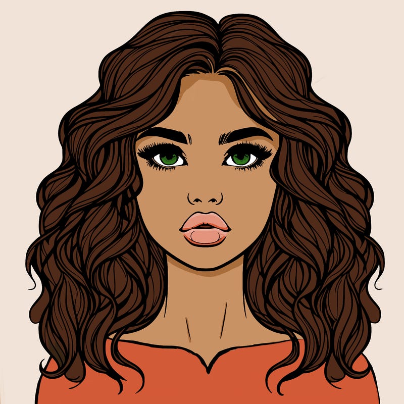 realistic girl with wavy hair and lips