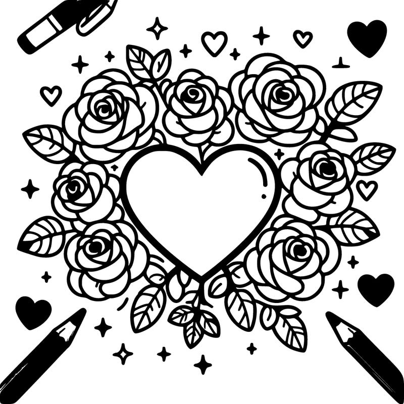 a heart with roses around it