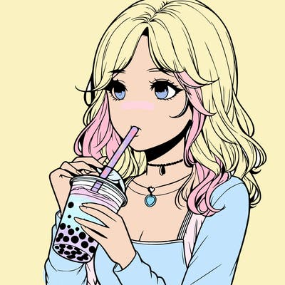 realistic girl drinking boba tea