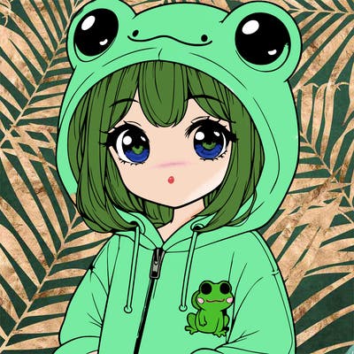 cute realistic girl in a froggy hoodie