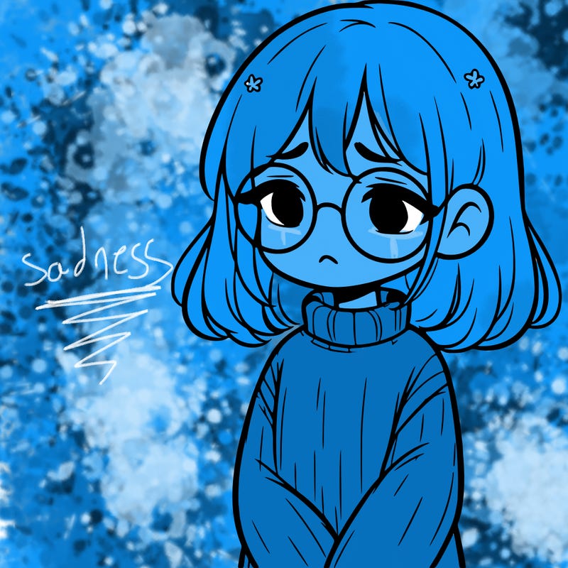 sad girl with glasses in a sweater