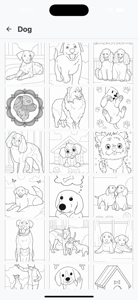 AR Drawing Sketch & Trace - Una cuadrícula de bocetos de perros disponibles para trazar y dibujar en la app