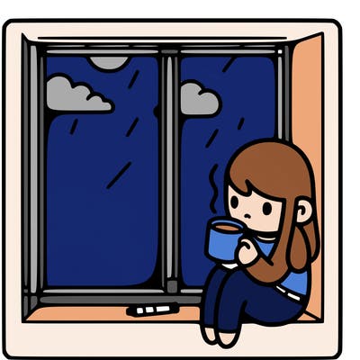 a person who is bored sitting next to a window looking out into the blue with a cup of coffee in her hands