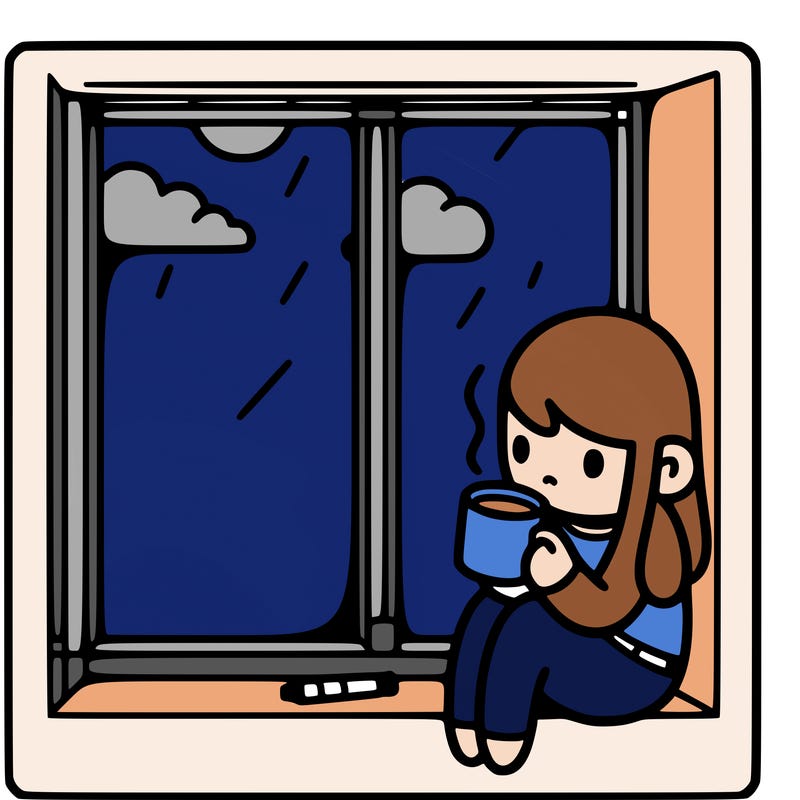 a person who is bored sitting next to a window looking out into the blue with a cup of coffee in her hands