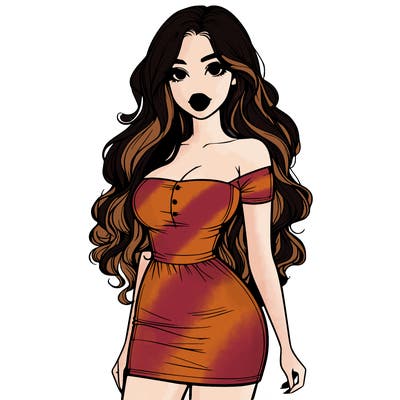 realistic girl in a short dress with big lips