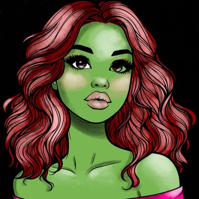 realistic girl with wavy hair and lips