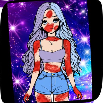 a realistic girl with long hair and in a crop top and shprts