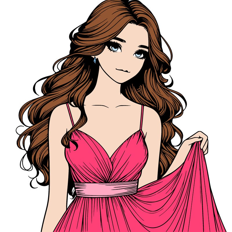 realistic girl in flowy silky prom dress