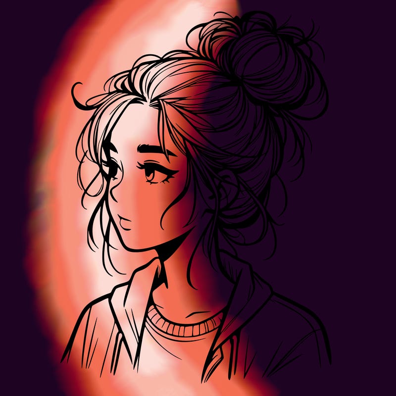 realistic teenage girl with a messy bun