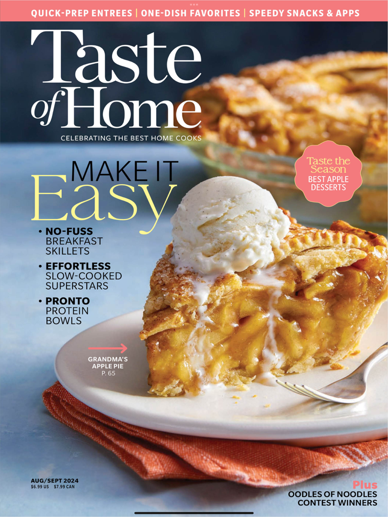Taste of Home Magazine - Taste of Home Magazine cover featuring a slice of apple pie with vanilla ice cream