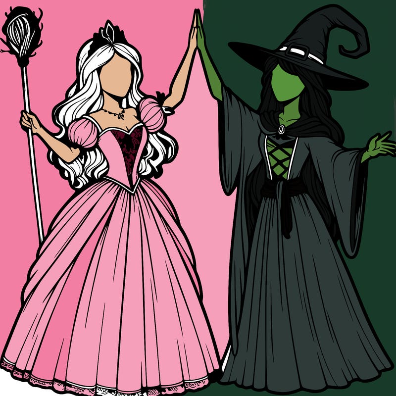 detailed realistic split of a princess and a witch