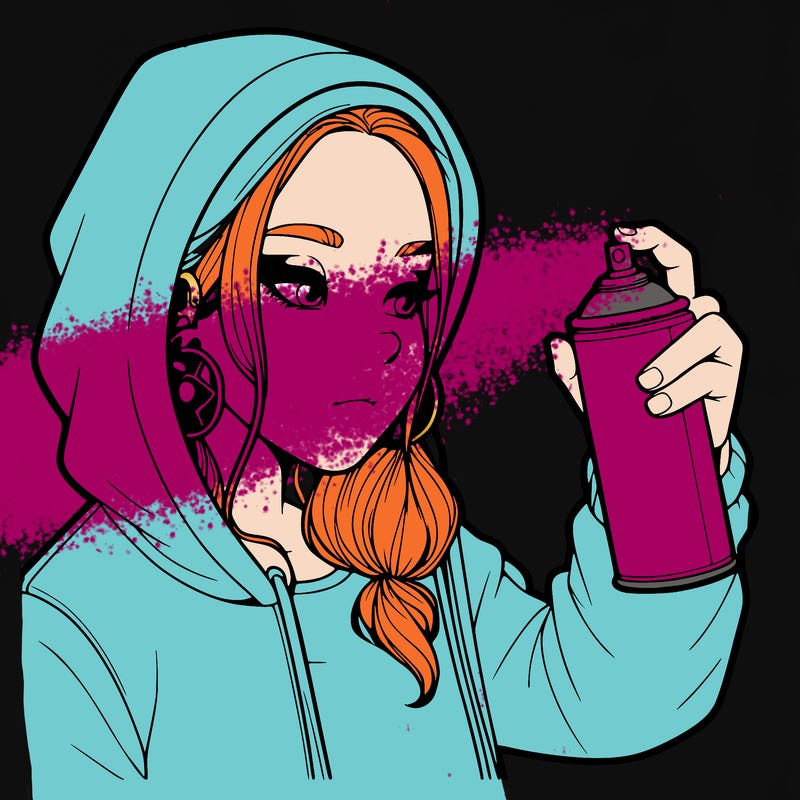 a realistic girl, spray painting