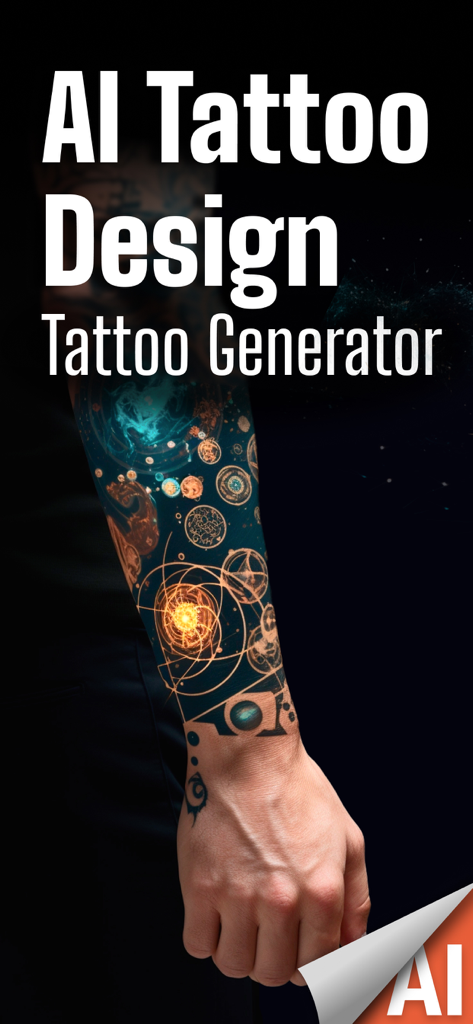 AI Tattoo Design: Tattoo Maker - A forearm featuring a complex colorful AI generated geometric tattoo design