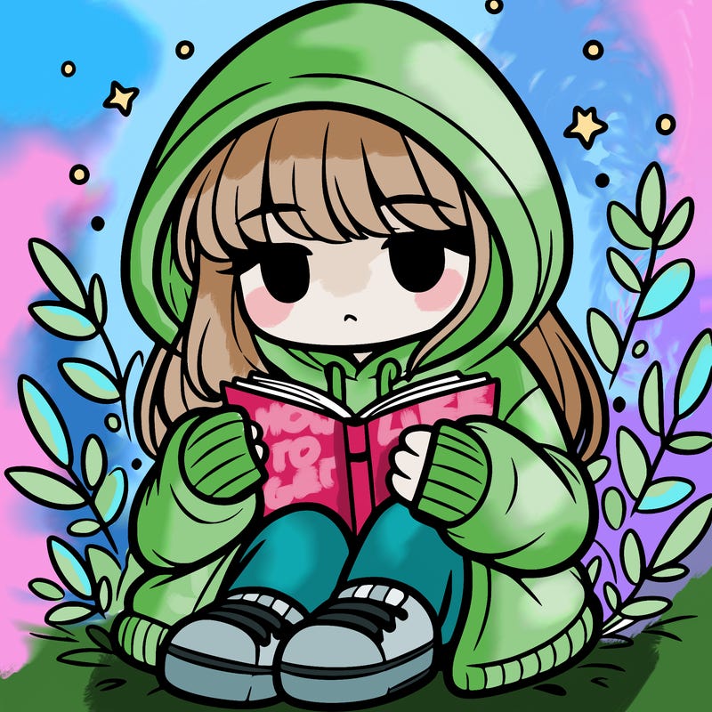 girl in oversized hoodie reading a book