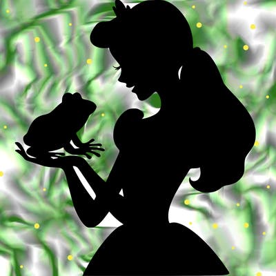 a shadow of a princess holding a frog realistic