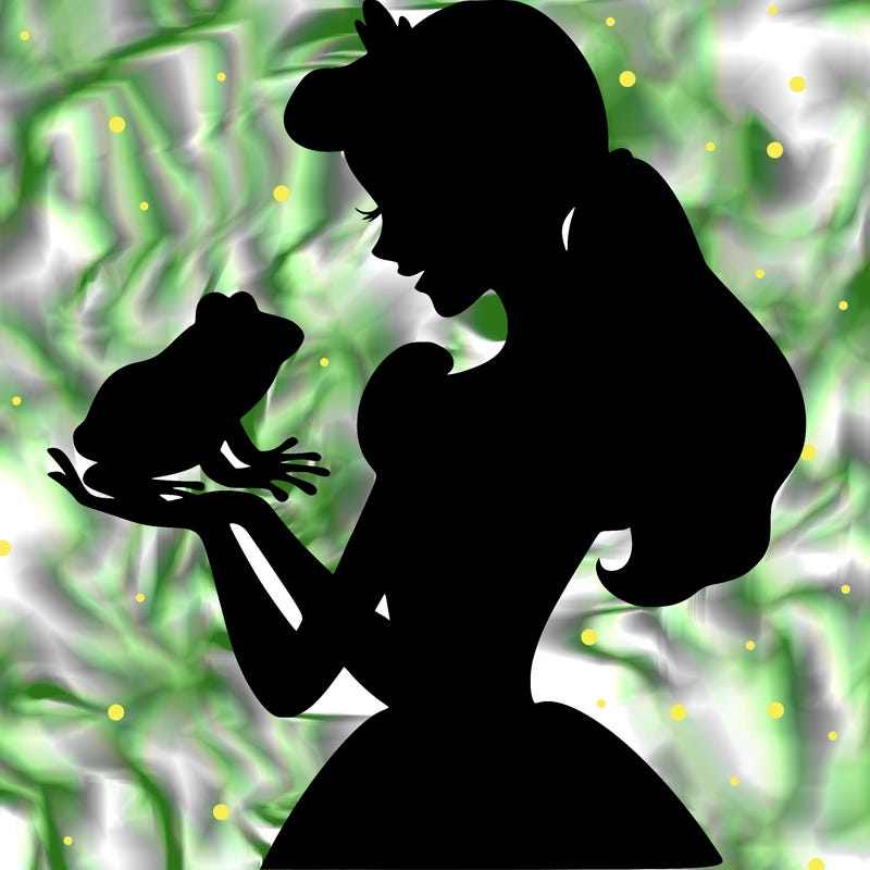 a shadow of a princess holding a frog realistic