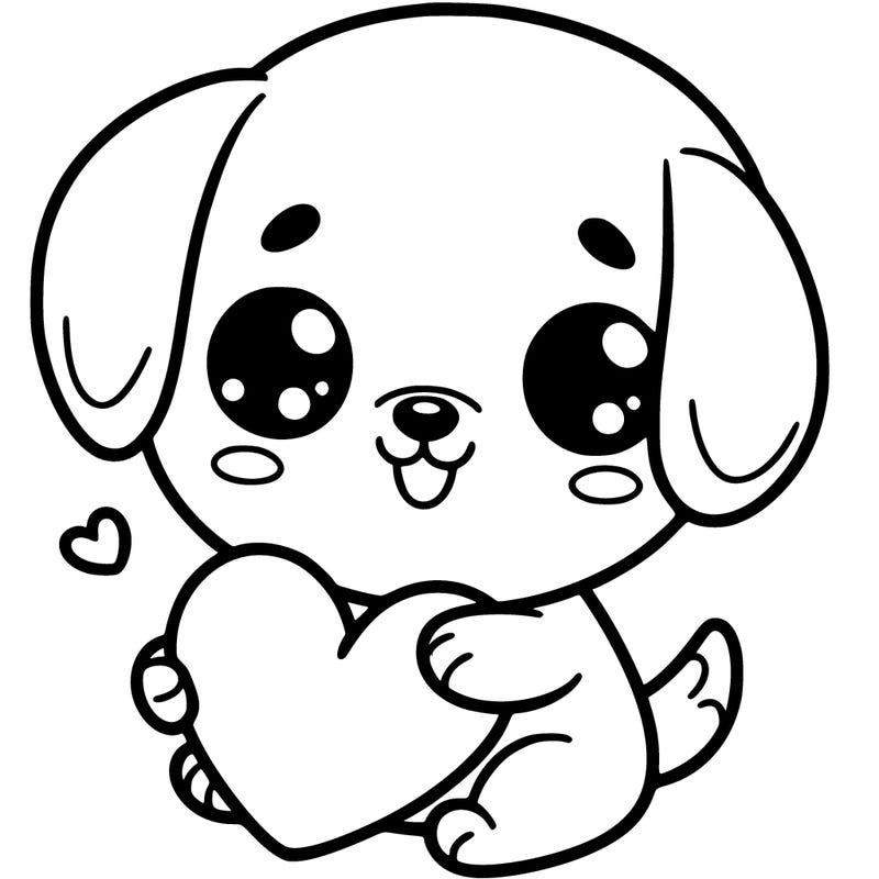 cute puppy with a heart in her arms