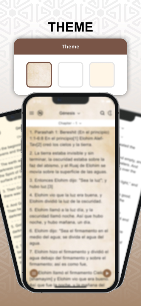 The Holy Bible in Amharic - Der Bildschirm zur Themenauswahl der amharischen Bibel-App, der verschiedene Hintergrundfarben zum Lesen anzeigt.