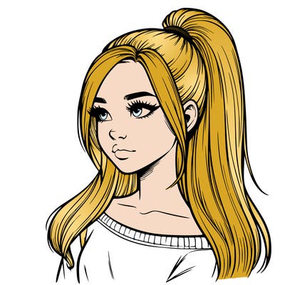 realistic girl with a high ponytail