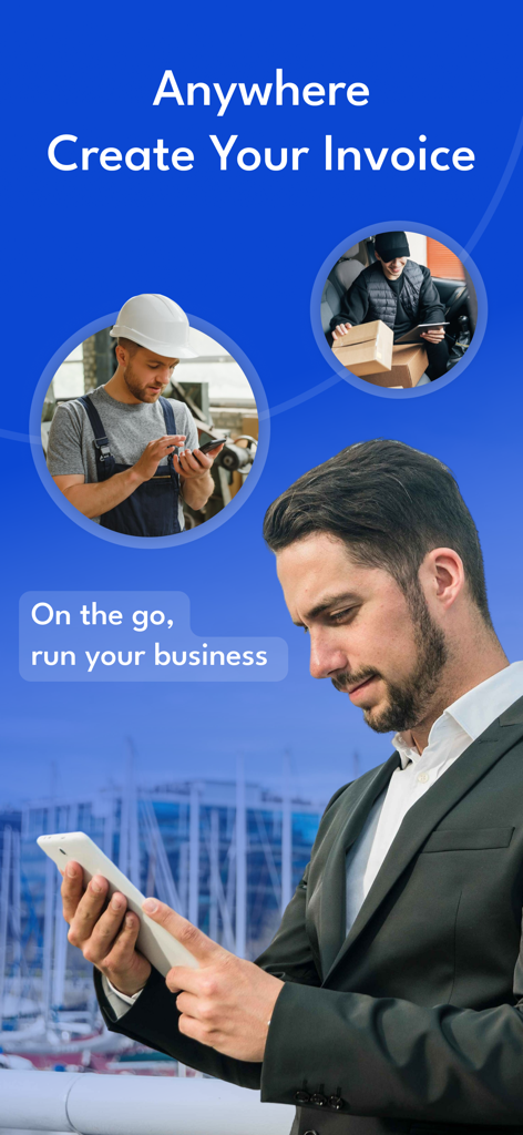 Invoice Maker & Quotation - Professionals in various industries using a mobile app to create invoices and manage their business on the go.