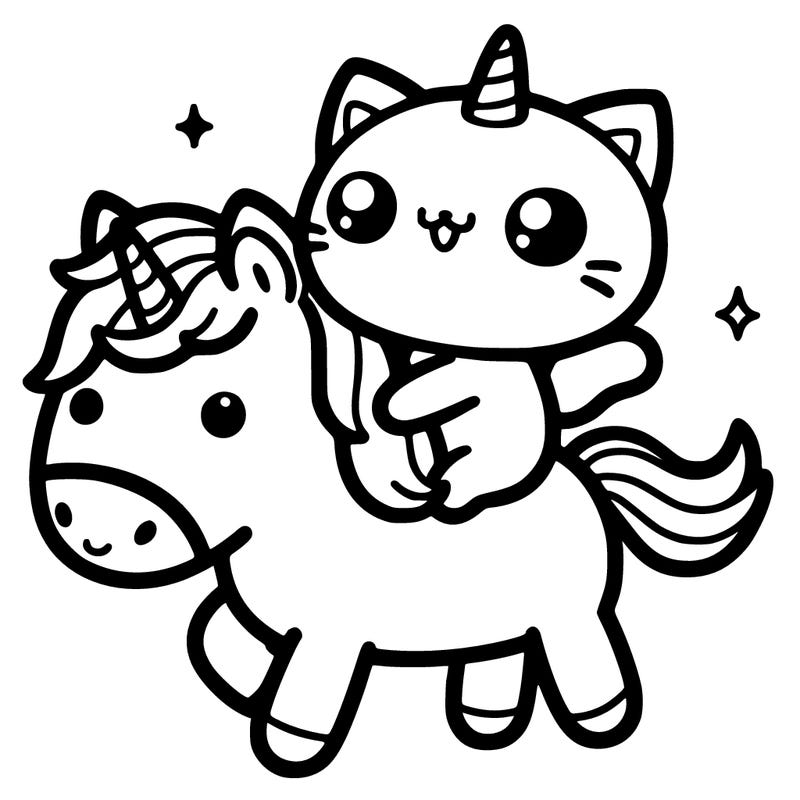 kawaii cat riding a kawaii unicorn