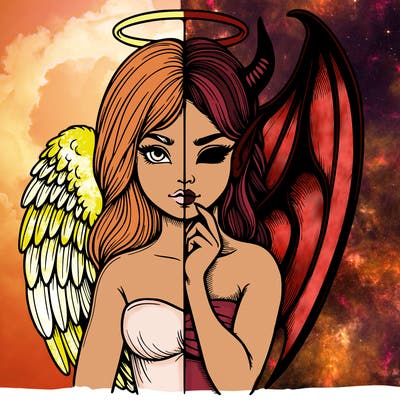 realistic angel half demon