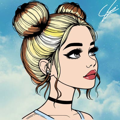 realistic girl with buns on the top of her head