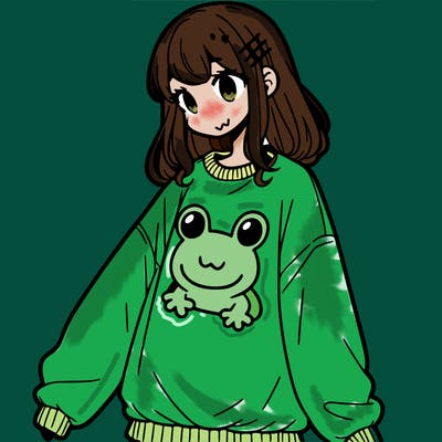 girl wearing frogging sweatshirt