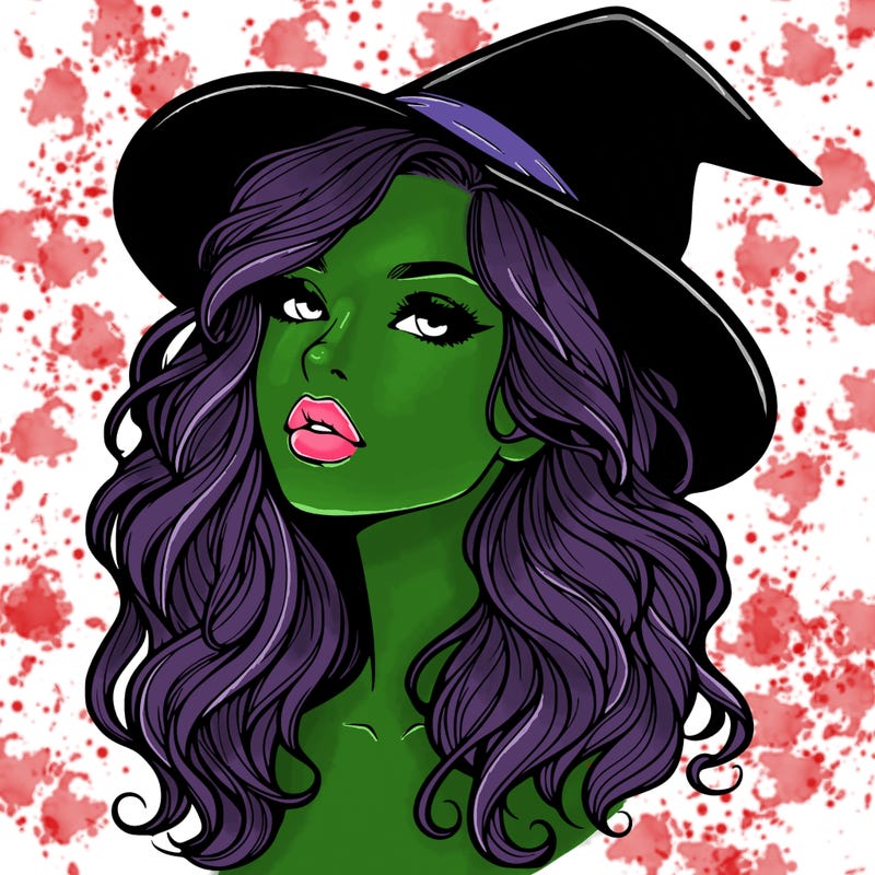 realistic witch girl with wavy hair and lips