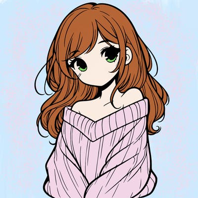 shy pretty girl wearing a sweater that is falling off one shoulder portrait