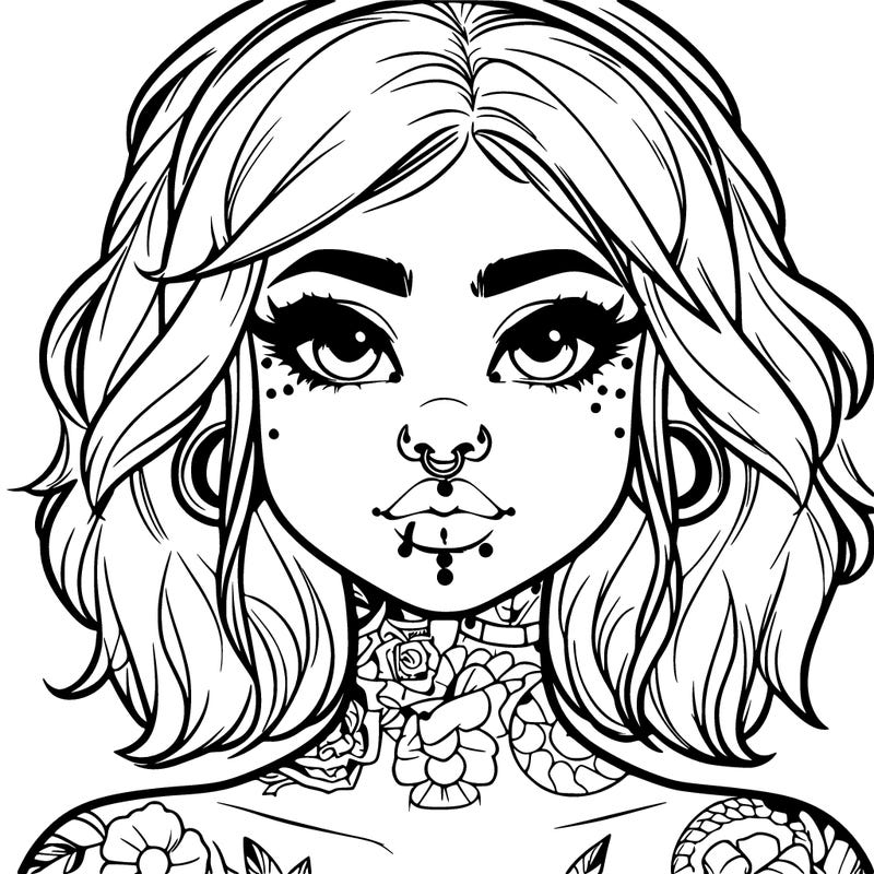 realistic girl with tattoos and piercings