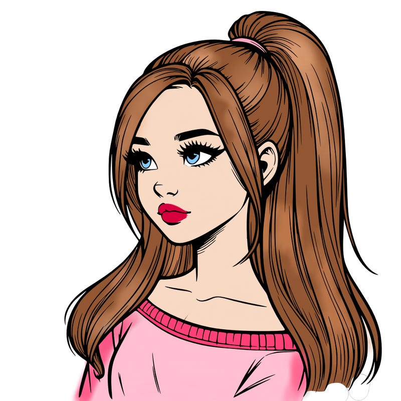 realistic girl with a high ponytail
