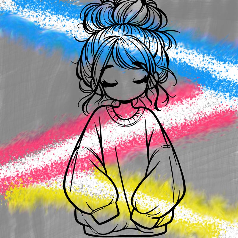 girl with baggy sweatshirt and messy bun