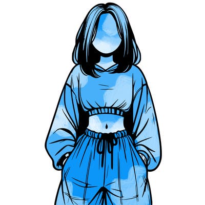 realistic girl faceless with baggy pants and a crop top