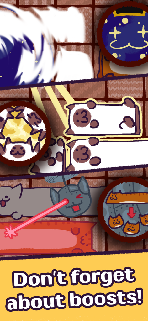 A variety of cute cats with special power-up boosts and unique abilities in the Neko Sliding puzzle game.