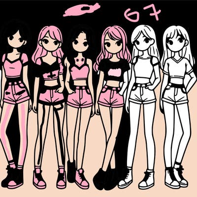 a group of girls wearing crop tops and shorts