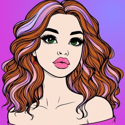 realistic girl with wavy hair and lips